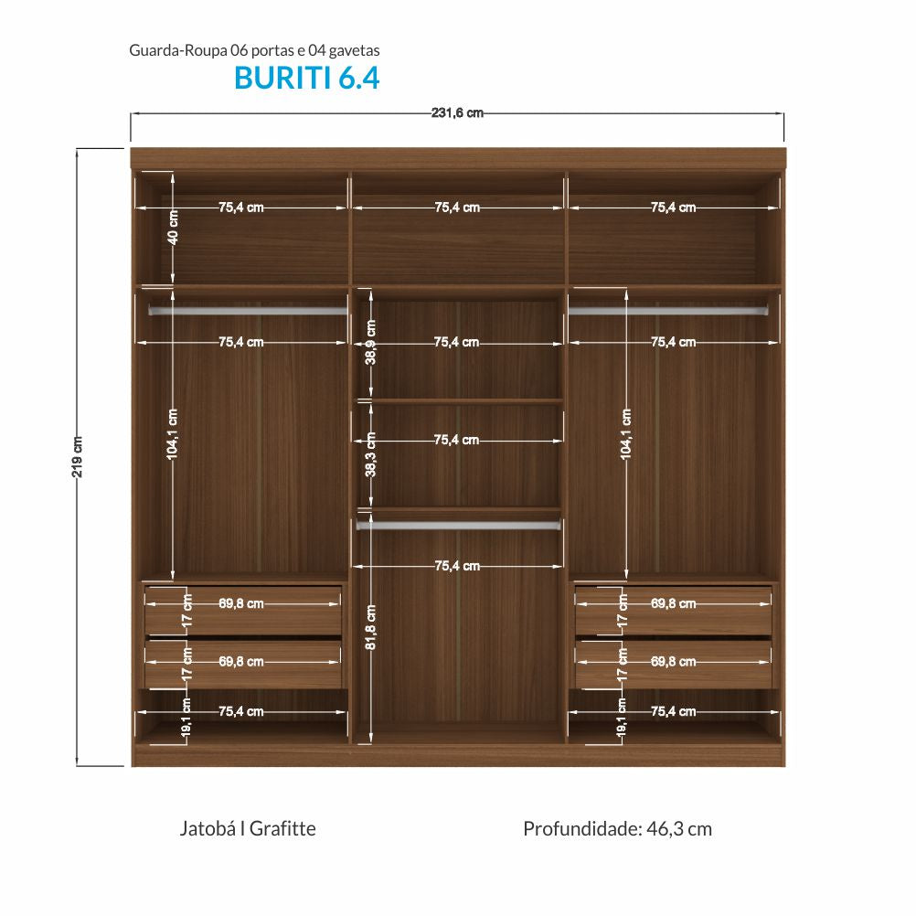 ROPERO BURITI 6 PTAS. JATOBA/JATOBA